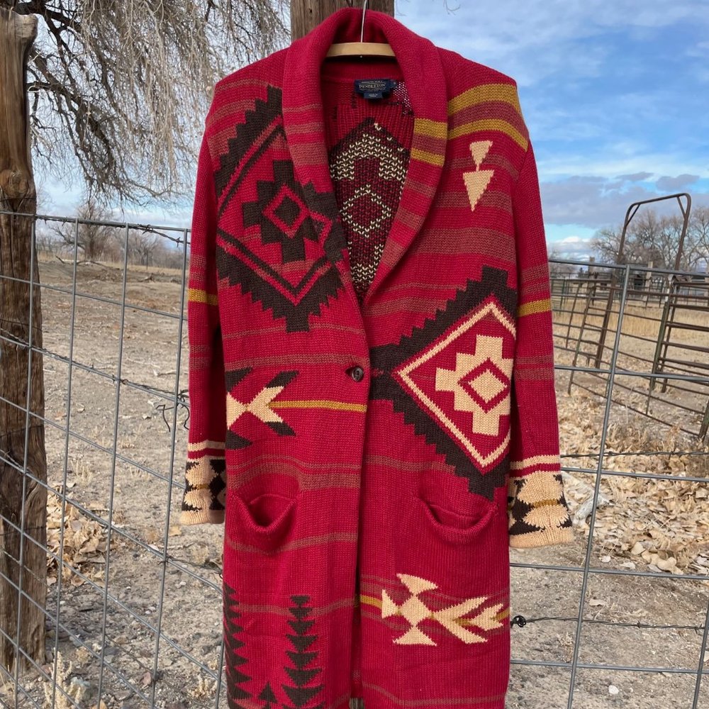 Pendleton Women's Cardigan Graphic Pattern Extra Long Sweater Jacket Size Small